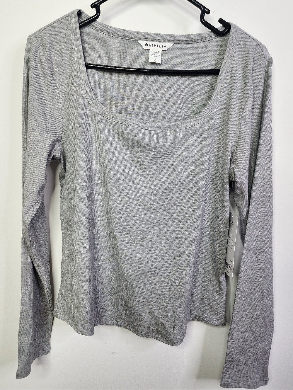Signature Rib Square Neck Top, Light Gray, Large